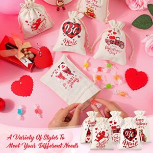 20 Pieces Valentine's Day Gift Bags with Drawstring Linen Cloth Candy Jewelry Pouches Sacks Small Muslin Bags with Heart Tag Labels and Ropes for Valentine's Day Wedding Bridal Shower, 5 x 7 Inch