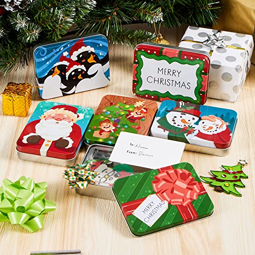 JOYIN 6 Christmas Gift Card Holder Tin Boxes 4.7” x 3.5” x 0.9” Christmas Tins Holders for Christmas Holiday Décor, Xmas Party Favor Box