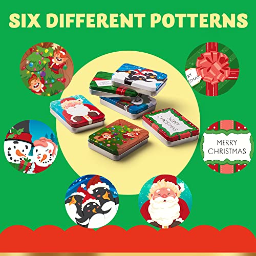 JOYIN 6 Christmas Gift Card Holder Tin Boxes 4.7” x 3.5” x 0.9” Christmas Tins Holders for Christmas Holiday Décor, Xmas Party Favor Box