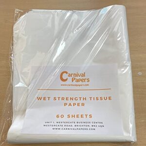 Carnival Papers Wet Strength White Tissue Paper 60 Sheets Alternative to Deli Paper for Model Making, Geli Printing, Mixed Media Crafts etc Resistant to Tearing When Wet