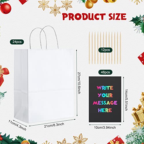 24 Pcs Paper Gift Bags with Scratch Paper Panel Sticker for Messages Medium Kraft Paper Bags with Handles Wedding Gift Bags Bulk DIY Party Gift Bag to Wrap Gifts (White)