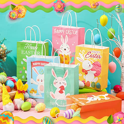 150 Pieces Easter Day Paper Gift Bags with Handle Rabbit Goody Candy Bags Easter Day Party Favor Supplies Treat Bags for Easter Day Party Favors Gift Wrapping Supplies