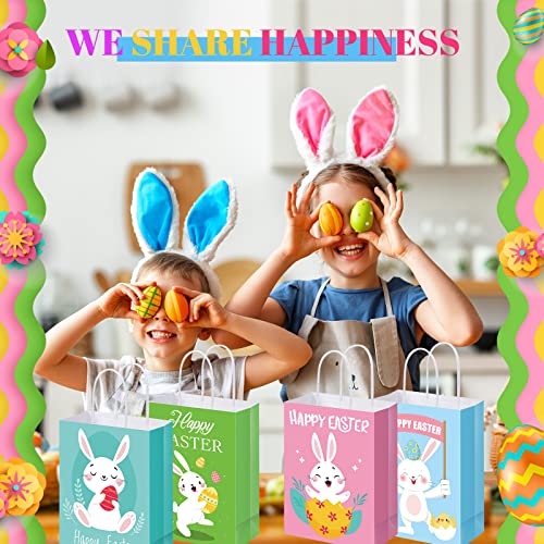 150 Pieces Easter Day Paper Gift Bags with Handle Rabbit Goody Candy Bags Easter Day Party Favor Supplies Treat Bags for Easter Day Party Favors Gift Wrapping Supplies