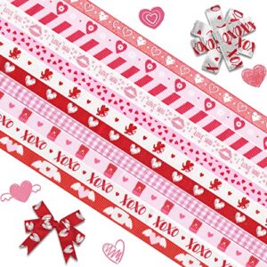 estivaux 12 rolls happy valentine’s day ribbons 3/8″ wide red grosgrain ribbon pink heart ribbon valentines cupid craft ribbons for gift wrapping valentines wedding anniversary party decor, 12 yards