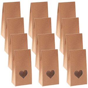 Cooraby 24 Pieces Heart Gift Boxes with Display Window Brown Paper Bags Gift Packaging Boxes Kraft Gift Candy Bags for Valentine's Day Christmas Party Decorations