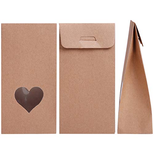 Cooraby 24 Pieces Heart Gift Boxes with Display Window Brown Paper Bags Gift Packaging Boxes Kraft Gift Candy Bags for Valentine's Day Christmas Party Decorations