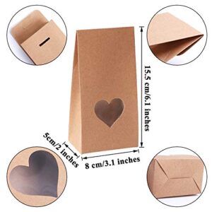 Cooraby 24 Pieces Heart Gift Boxes with Display Window Brown Paper Bags Gift Packaging Boxes Kraft Gift Candy Bags for Valentine's Day Christmas Party Decorations