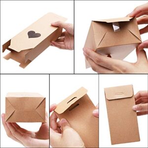 Cooraby 24 Pieces Heart Gift Boxes with Display Window Brown Paper Bags Gift Packaging Boxes Kraft Gift Candy Bags for Valentine's Day Christmas Party Decorations