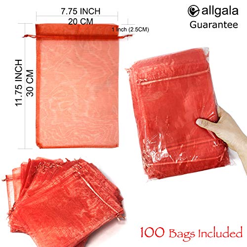 Allgala 100 Count Orangza Gift Party Favor Bags with Drawstring-8x12 Inch-Red-PF53405