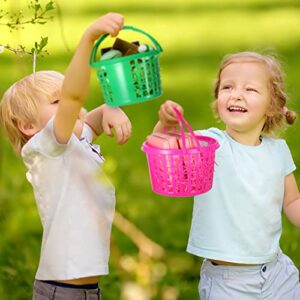 54 Pieces Easter Clear Basket Bag Set, 12 Easter Eggs Baskets Easter Plastic Round Baskets, 18 Assorted Colors Pull Bows, 18 Clear Cellophane Bags, 6 Bags of Raffia Paper Shreds for Easter Party