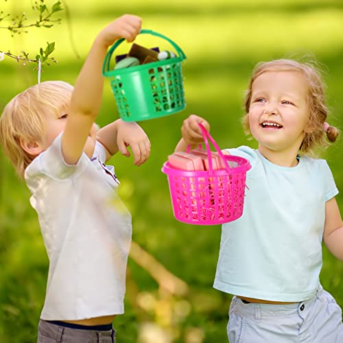 54 Pieces Easter Clear Basket Bag Set, 12 Easter Eggs Baskets Easter Plastic Round Baskets, 18 Assorted Colors Pull Bows, 18 Clear Cellophane Bags, 6 Bags of Raffia Paper Shreds for Easter Party