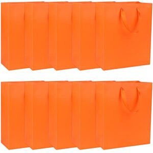 10 pcs orange paper gift bag wide handle cardstock paper bags all-occasion paper bags heavy duty shopping bags reusable business bag vogue paper gift bags take out bags with tissue,9.8″*5.1″*12.6″