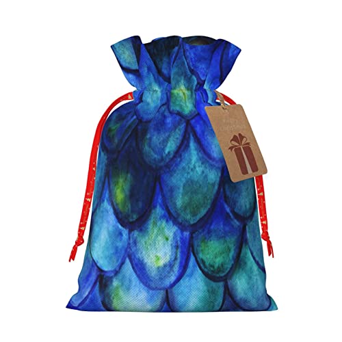 Drawstrings Christmas Gift Bags Watercolor-Blue-Fish-Scales Presents Wrapping Bags Xmas Gift Wrapping Sacks Pouches Medium