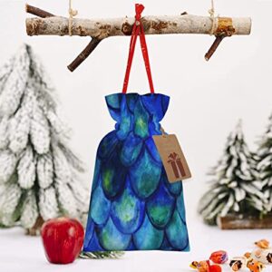 Drawstrings Christmas Gift Bags Watercolor-Blue-Fish-Scales Presents Wrapping Bags Xmas Gift Wrapping Sacks Pouches Medium