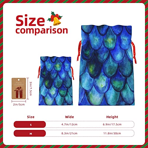 Drawstrings Christmas Gift Bags Watercolor-Blue-Fish-Scales Presents Wrapping Bags Xmas Gift Wrapping Sacks Pouches Medium