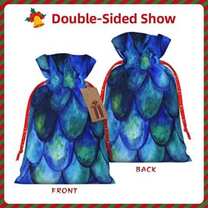 Drawstrings Christmas Gift Bags Watercolor-Blue-Fish-Scales Presents Wrapping Bags Xmas Gift Wrapping Sacks Pouches Medium