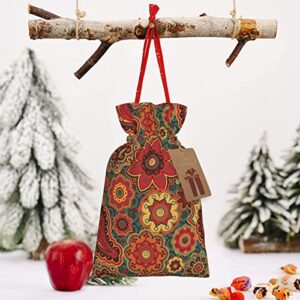 Drawstrings Christmas Gift Bags Retro-Colored-Paisley-Ornament Presents Wrapping Bags Xmas Gift Wrapping Sacks Pouches Medium