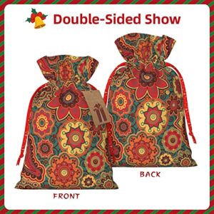 Drawstrings Christmas Gift Bags Retro-Colored-Paisley-Ornament Presents Wrapping Bags Xmas Gift Wrapping Sacks Pouches Medium