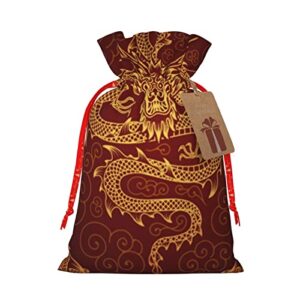 drawstrings christmas gift bags gold-dragons-red presents wrapping bags xmas gift wrapping sacks pouches medium