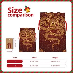 Drawstrings Christmas Gift Bags Gold-Dragons-Red Presents Wrapping Bags Xmas Gift Wrapping Sacks Pouches Medium