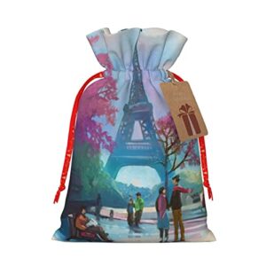 drawstrings christmas gift bags spring-eiffel-tower-france presents wrapping bags xmas gift wrapping sacks pouches medium
