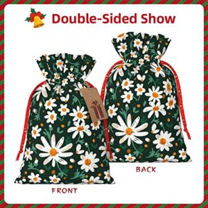 Drawstrings Christmas Gift Bags Watercolor-Daisy-Floral-Summer Presents Wrapping Bags Xmas Gift Wrapping Sacks Pouches Medium