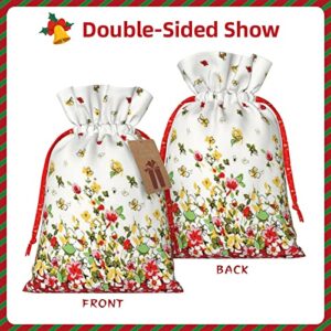 Drawstrings Christmas Gift Bags Watercolor-Floral-Bee-Butterfly Presents Wrapping Bags Xmas Gift Wrapping Sacks Pouches Medium