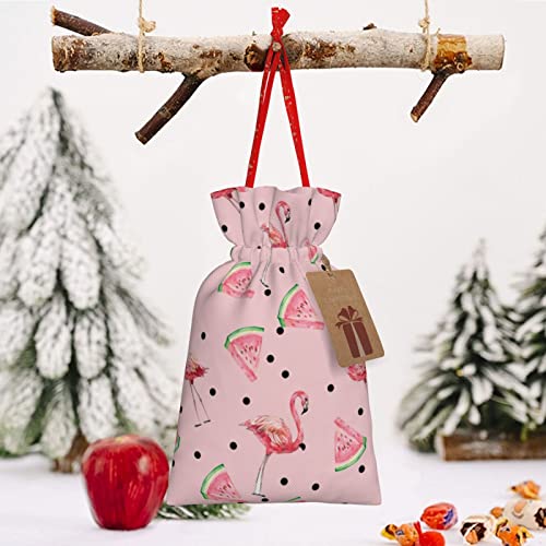 Drawstrings Christmas Gift Bags Summer-Flamingo-Watermelon Presents Wrapping Bags Xmas Gift Wrapping Sacks Pouches Medium