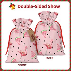 Drawstrings Christmas Gift Bags Summer-Flamingo-Watermelon Presents Wrapping Bags Xmas Gift Wrapping Sacks Pouches Medium