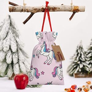 Drawstrings Christmas Gift Bags Cute-Unicorn-Star-Pink Presents Wrapping Bags Xmas Gift Wrapping Sacks Pouches Medium