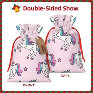 Drawstrings Christmas Gift Bags Cute-Unicorn-Star-Pink Presents Wrapping Bags Xmas Gift Wrapping Sacks Pouches Medium