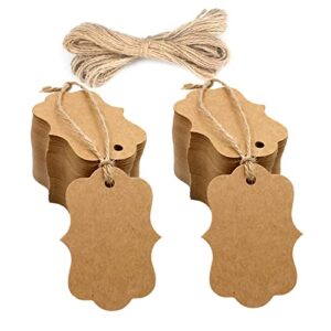 Gift Tags,100 PCS Kraft Paper Gift Tags with String,Price Tags,Gift Bag Tags,2.75" x 1.97" Blank Tags Gift Wrap Tags for Baby Shower,Wedding Party Favor (Brown)