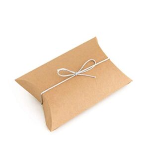 50pcs Kraft Pillow Boxes with 50pcs Silver Elastic Ties - Jewelry Packaging - Gift Card Holder - Soap Packaging - Small Gift Box, Wedding Favors