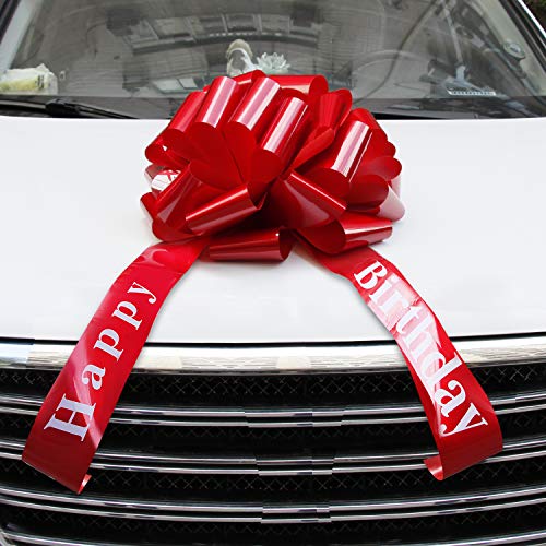 Picowe Big Red Car Bow, Giant Happy Birthday Ribbon Tails Gift Wrapping Bows Gift Wrapping Car Ribbon Bow for New Car, Huge Presents Bows Decoration (Red)