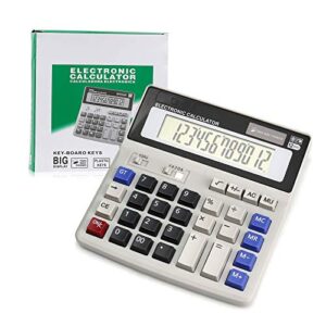 calculator, calculators large display and buttons, solar battery dual power, big button 12 digit large lcd display