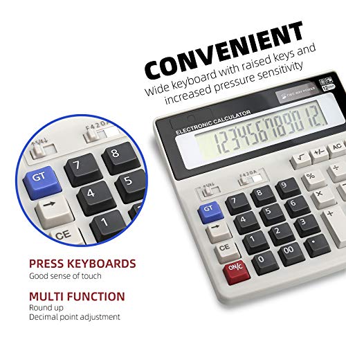 Calculator, Calculators Large Display and Buttons, Solar Battery Dual Power, Big Button 12 Digit Large LCD Display