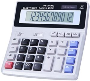 large desk calculator, basic scientific calculators desktop, 12 digits battery dual power mechanical calculator with big button large display, 4 function financial calculator for kids (grey)