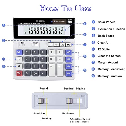 Large Desk Calculator, Basic Scientific Calculators Desktop, 12 Digits Battery Dual Power Mechanical Calculator with Big Button Large Display, 4 Function Financial Calculator for Kids (Grey)