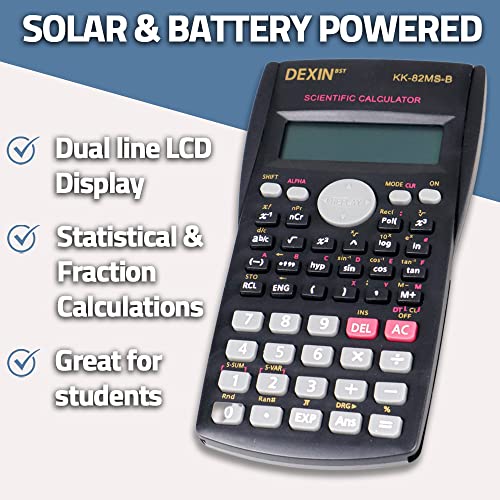 DEXIN 2 Line Scientific Calculator [Student & Financial] for use with Fractions/Statistics/Chemistry/Math/General Calculator [Solar & Battery Powered] Lightweight Durable Long Lasting Design