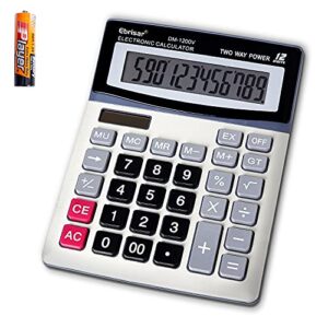 desktop calculator, ebristar standard function business basic financial calculator with large display and button, battery and solar dual power accounting calculator for students home and office