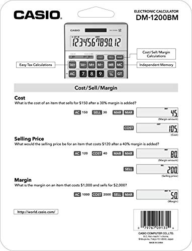 Casio DM-1200BM,Business Desktop Calculator, Extra Large Display