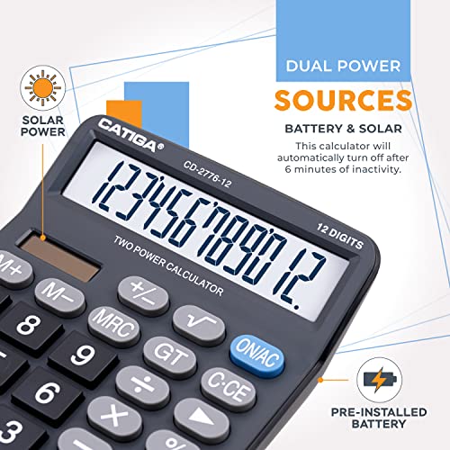 Premium Commercial 12-Digit Large Desktop Calculator with Huge 5-Inch LCD Display Screen, Giant Responsive Buttons, Battery and Solar Powered, Perfect for Home/Office Accounting Finance Use, CD-2776