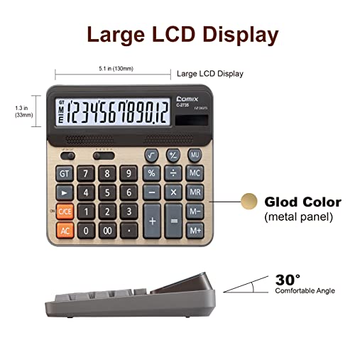 Comix Desktop Calculator, Large Computer Keys, 12 Digits Display, Champaign Gold Color Panel, C-2735