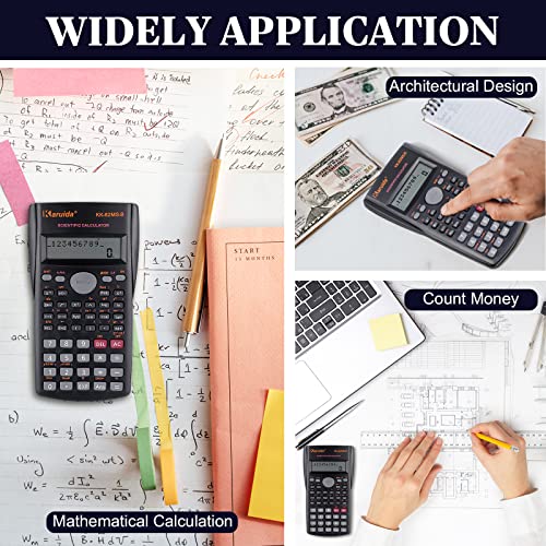 2 Pack Scientific Calculator 2 Line Fraction Calculator with Protective Hard Cover and Battery Basic Math Calculator Chemistry Calculator Black Financial Calculator for School Business