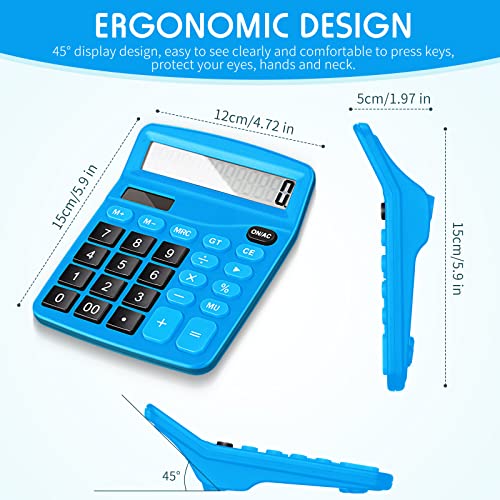 Konohan 8 Pieces 12-Digit Calculator, Solar Basic Desktop Calculator Large Display Electronic Calculators Dual Power Handheld Calculator for Home Office School (Dark Blue)