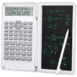 lmaive calculators, scientific calculator, 12-digit calculator with writing tablet, foldable financial calculator, lcd dual display desk calculator pocket calculator for school office (white)