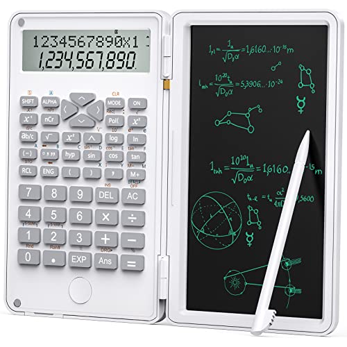 LMAIVE Calculators, Scientific Calculator, 12-Digit Calculator with Writing Tablet, Foldable Financial Calculator, LCD Dual Display Desk Calculator Pocket Calculator for School Office (White)