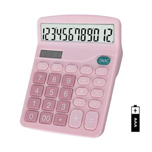 EooCoo Basic Standard Calculator 12 Digit Desktop Calculator with Large LCD Display and Sensitive Button for Office, School, Home & Business Use - Pink