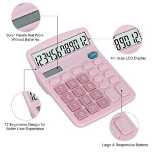 EooCoo Basic Standard Calculator 12 Digit Desktop Calculator with Large LCD Display and Sensitive Button for Office, School, Home & Business Use - Pink