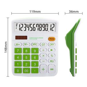 Meichoon Calculator Desktop Solar Battery Dual Power, 12 Digit Large LCD Display Financial Dedicated Calculator Large Standard Function Desktop Business Calculator for Office/Home/School KA08 Green